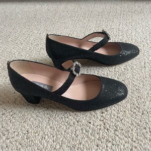 SJP Black Heels, mary janes with crystal ornament